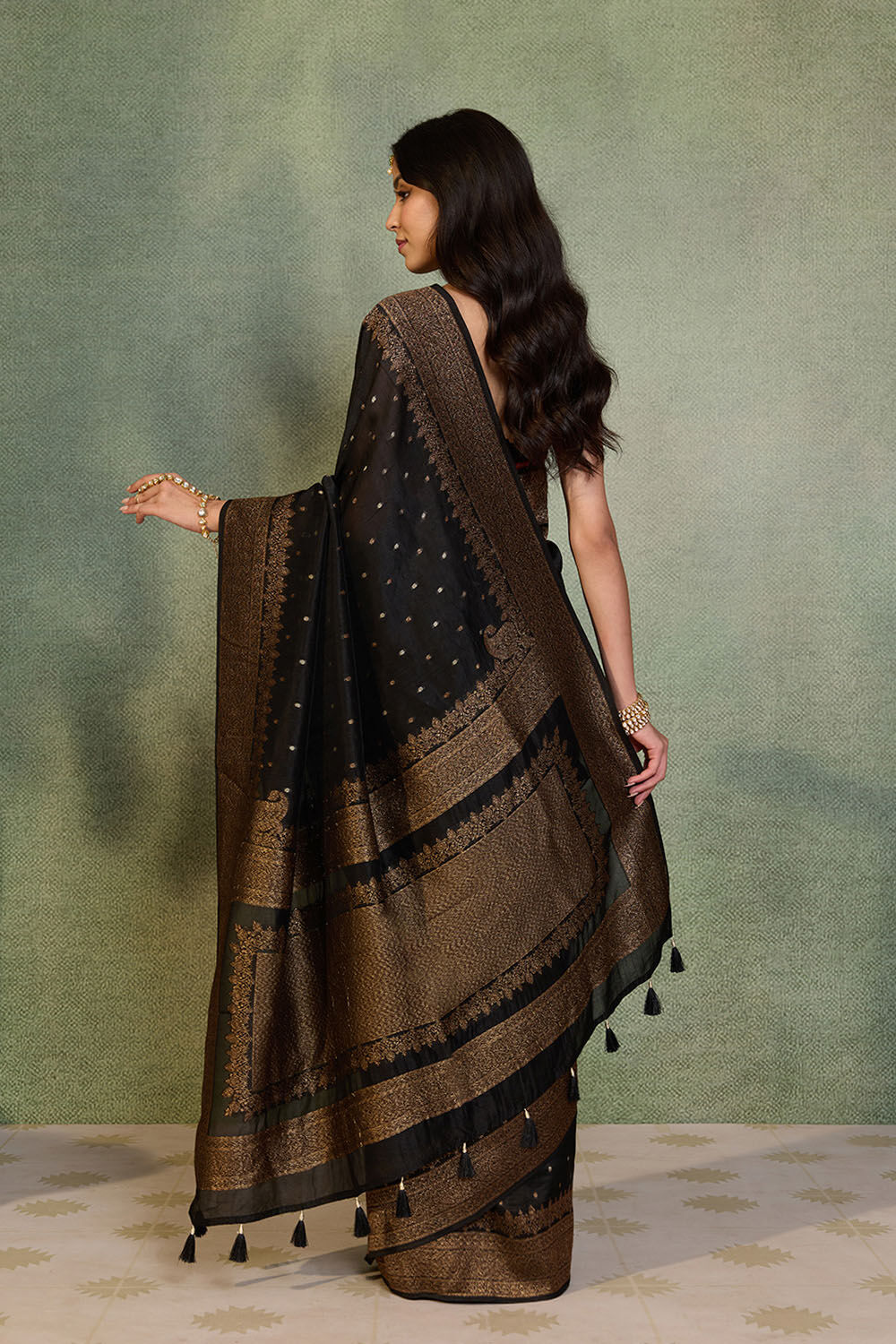 Black Woven Design Pure Viscose Saree image number null