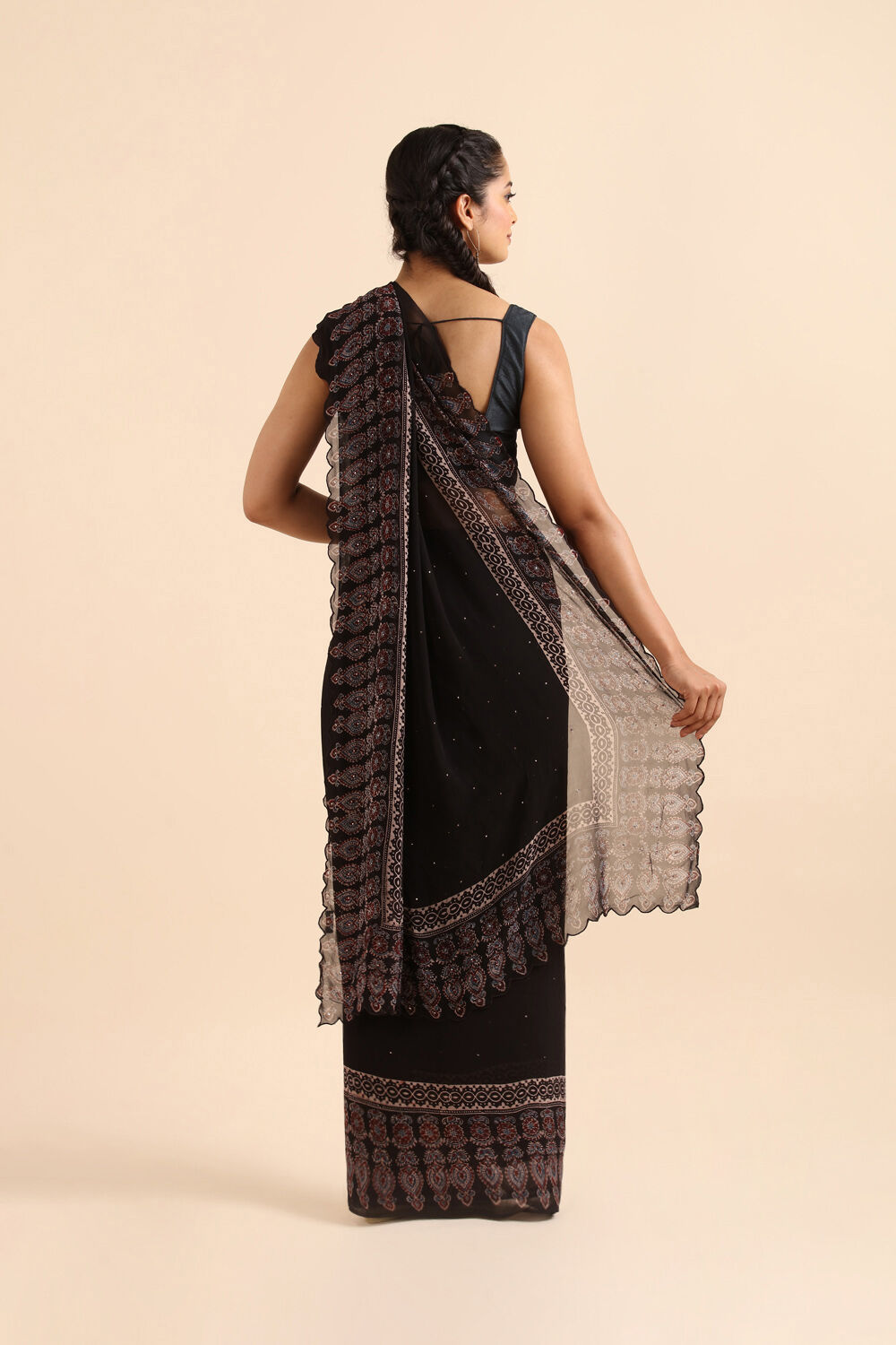 Black Georgette Ajrakh Printed Saree image number null
