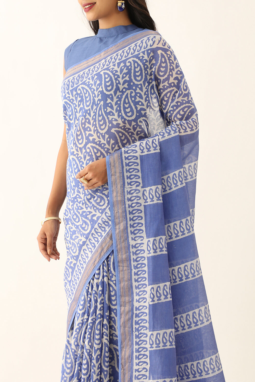 Light Blue Pure Silk Cotton Batik Saree image number null
