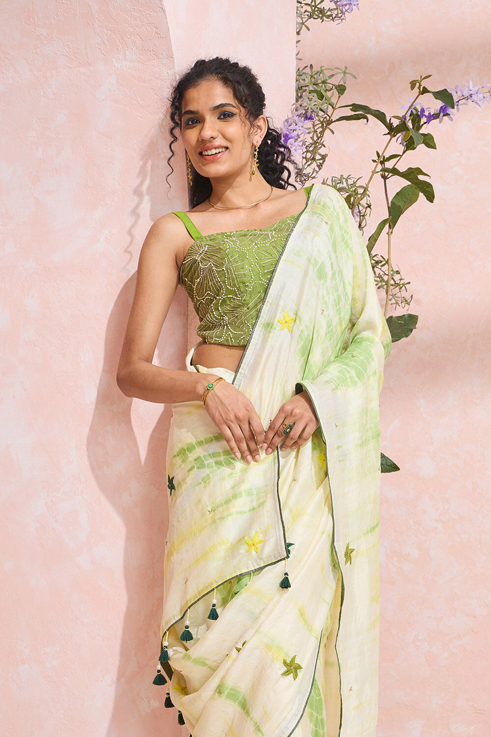 Light Green Murshidabad Pure Silk Embroidered Saree image number null