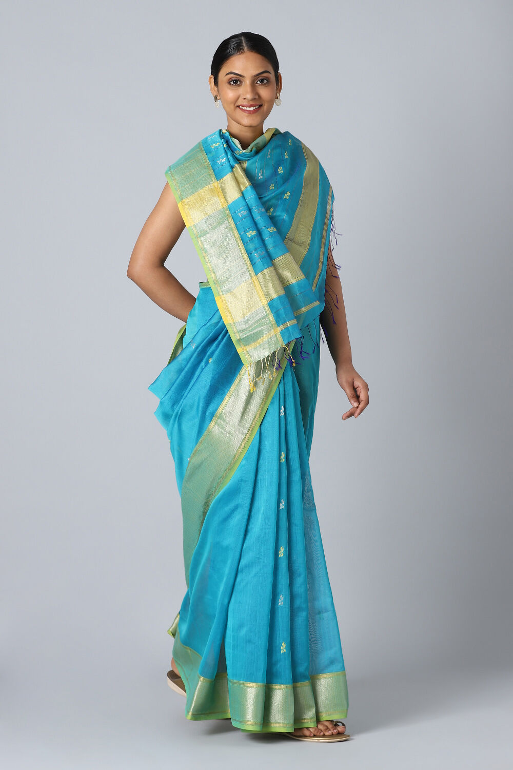 Light Blue Pure Silk Cotton Maheswari Saree image number null
