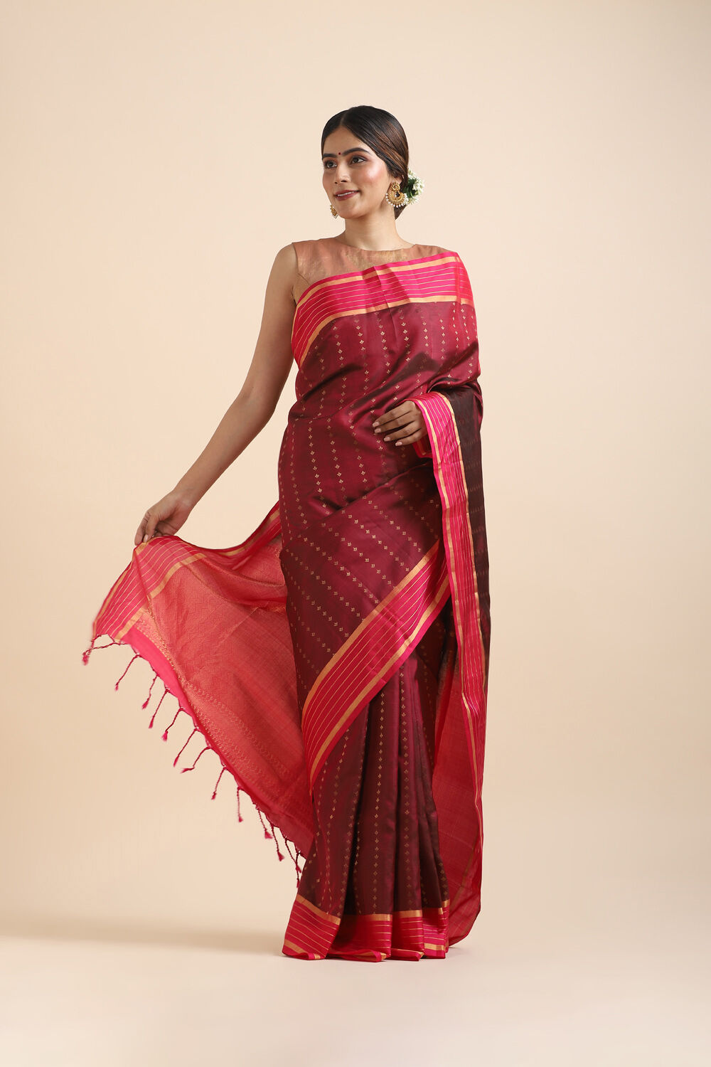 Dark Red Pure Silk South Saree image number null