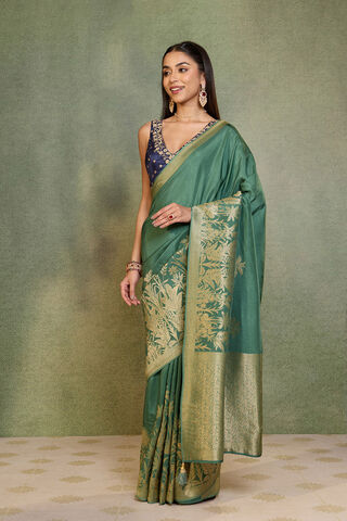 Dark Green Woven Pure Viscose Saree thumbnail image number null
