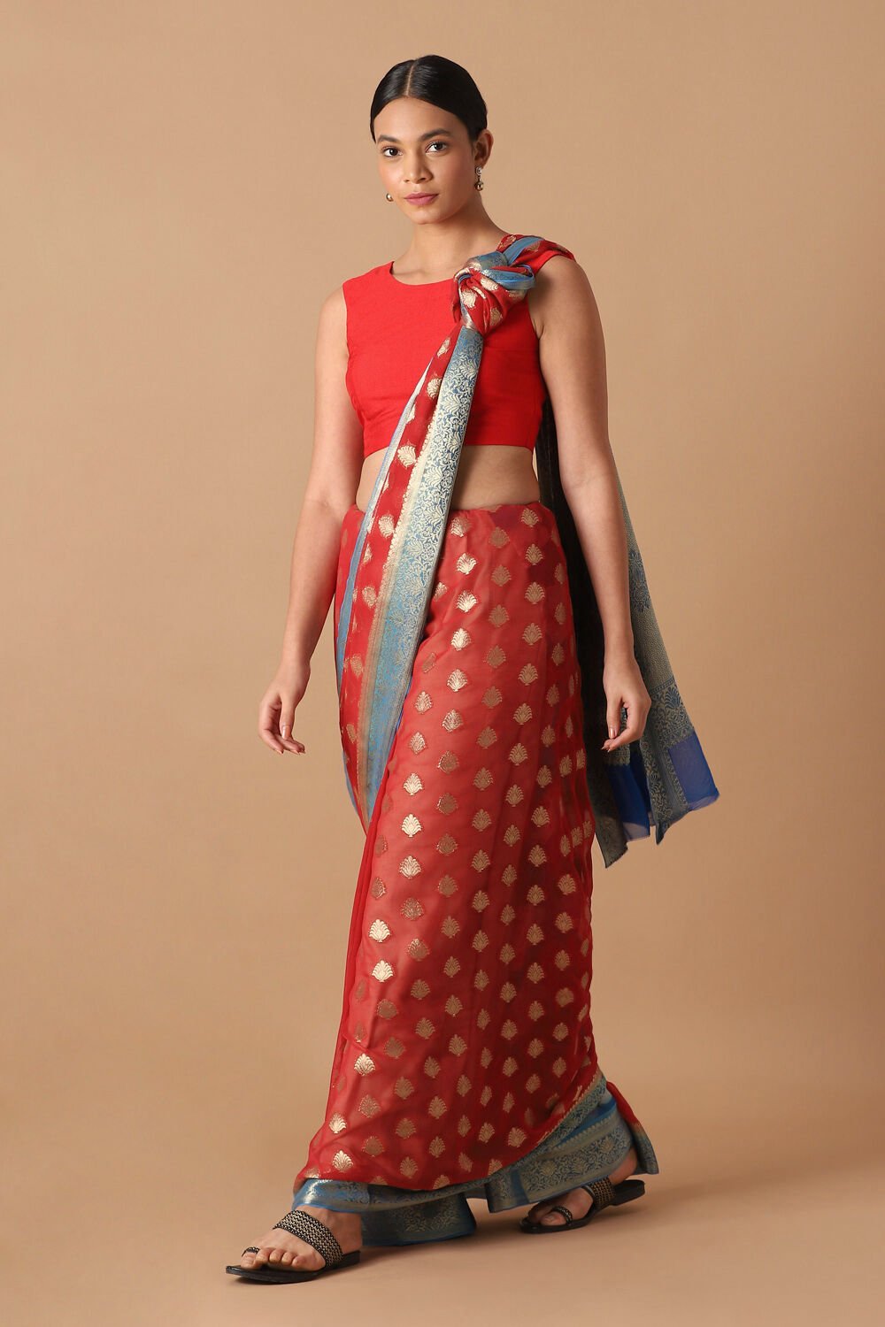 Red Viscose Pure Georgette Banarasi Saree image number null