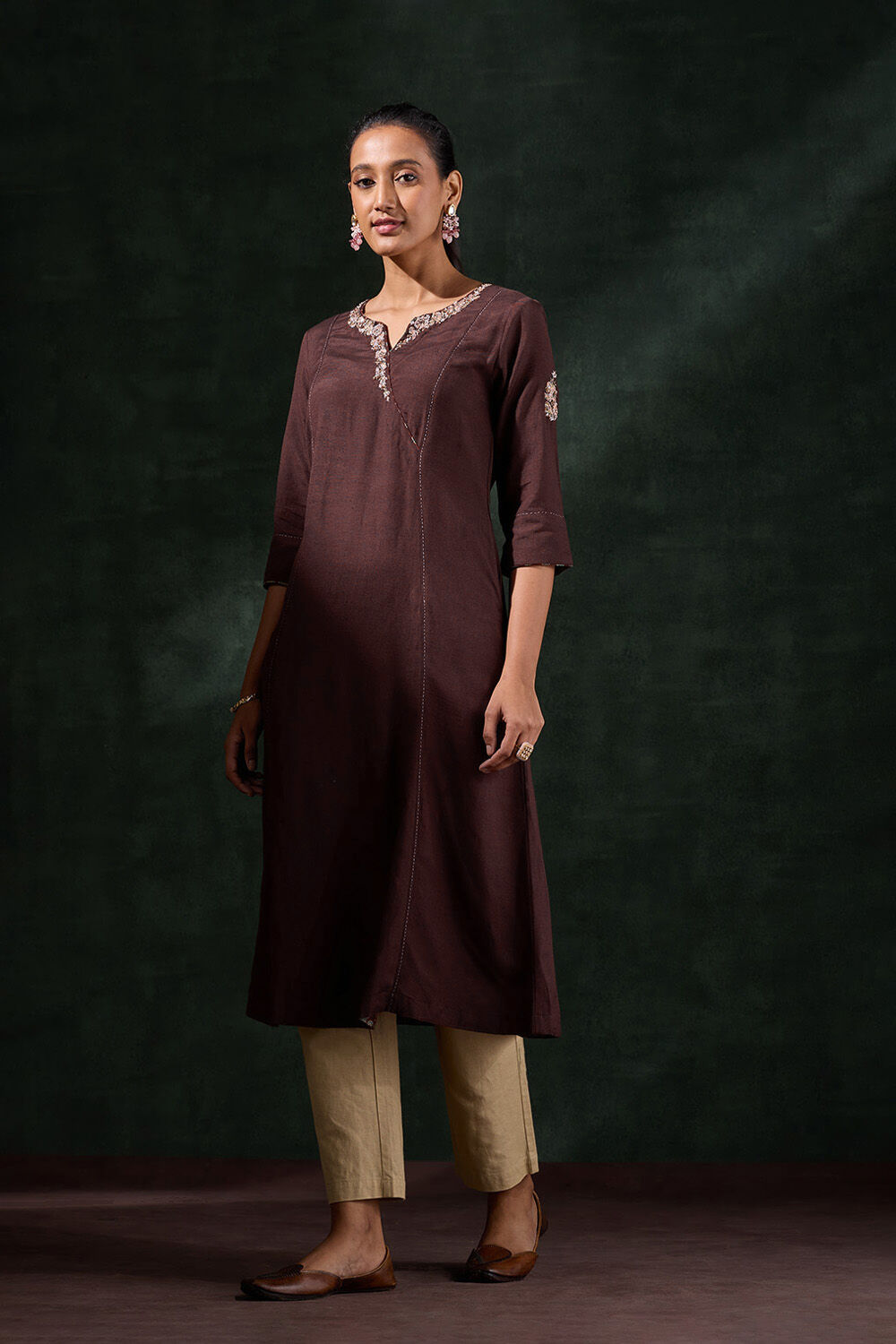 Brown Viscose Embroidered Kurta image number null