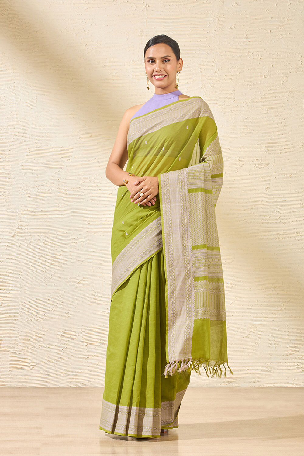 Light Green Woven South Pure Cotton Saree image number null