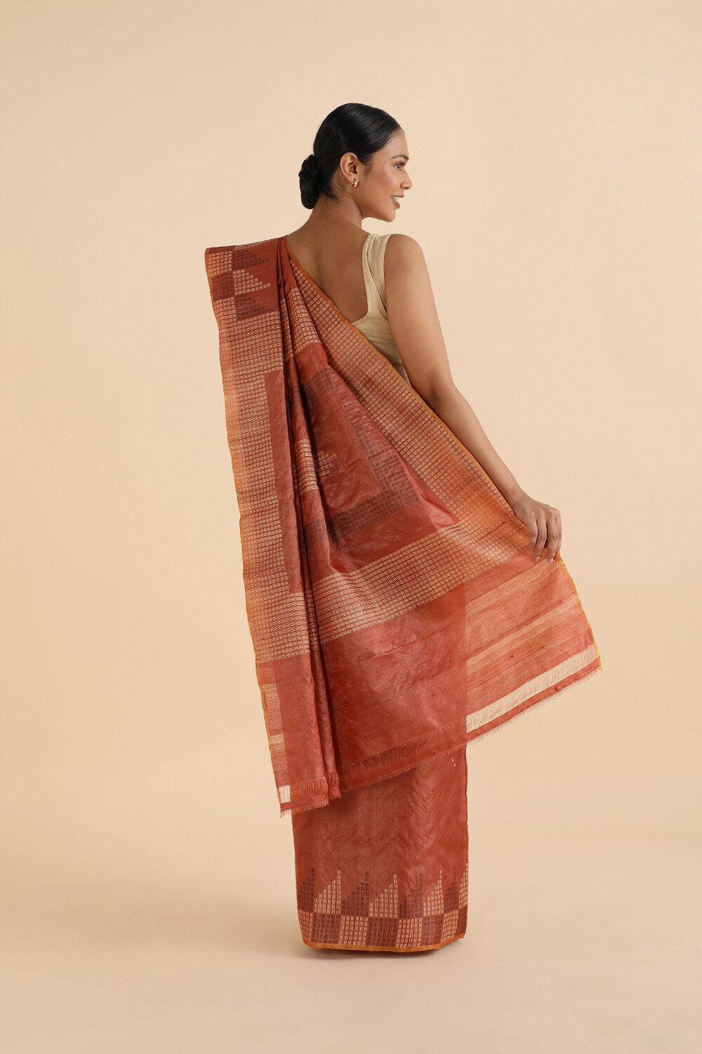 Orange Pure Tussar Woven Saree image number null