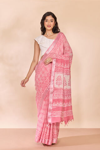 Pink Bagru Viscose Cotton Dabu Block Printed Saree thumbnail image number null
