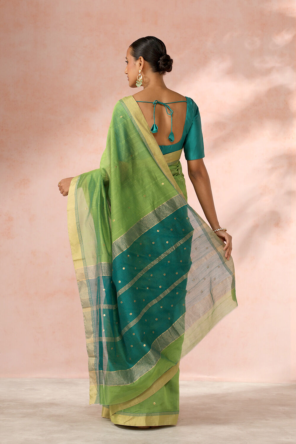 Dark Green Chanderi Pure Silk Cotton Woven Saree image number null