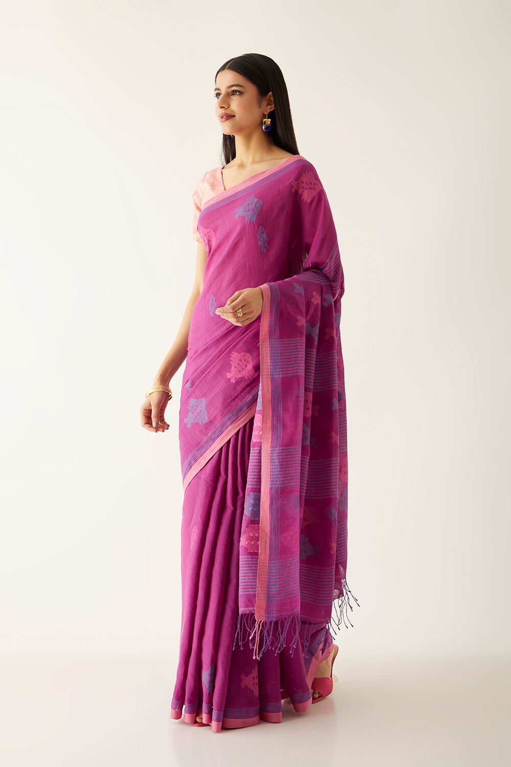 Violet Pure Cotton Jamdani Saree image number null