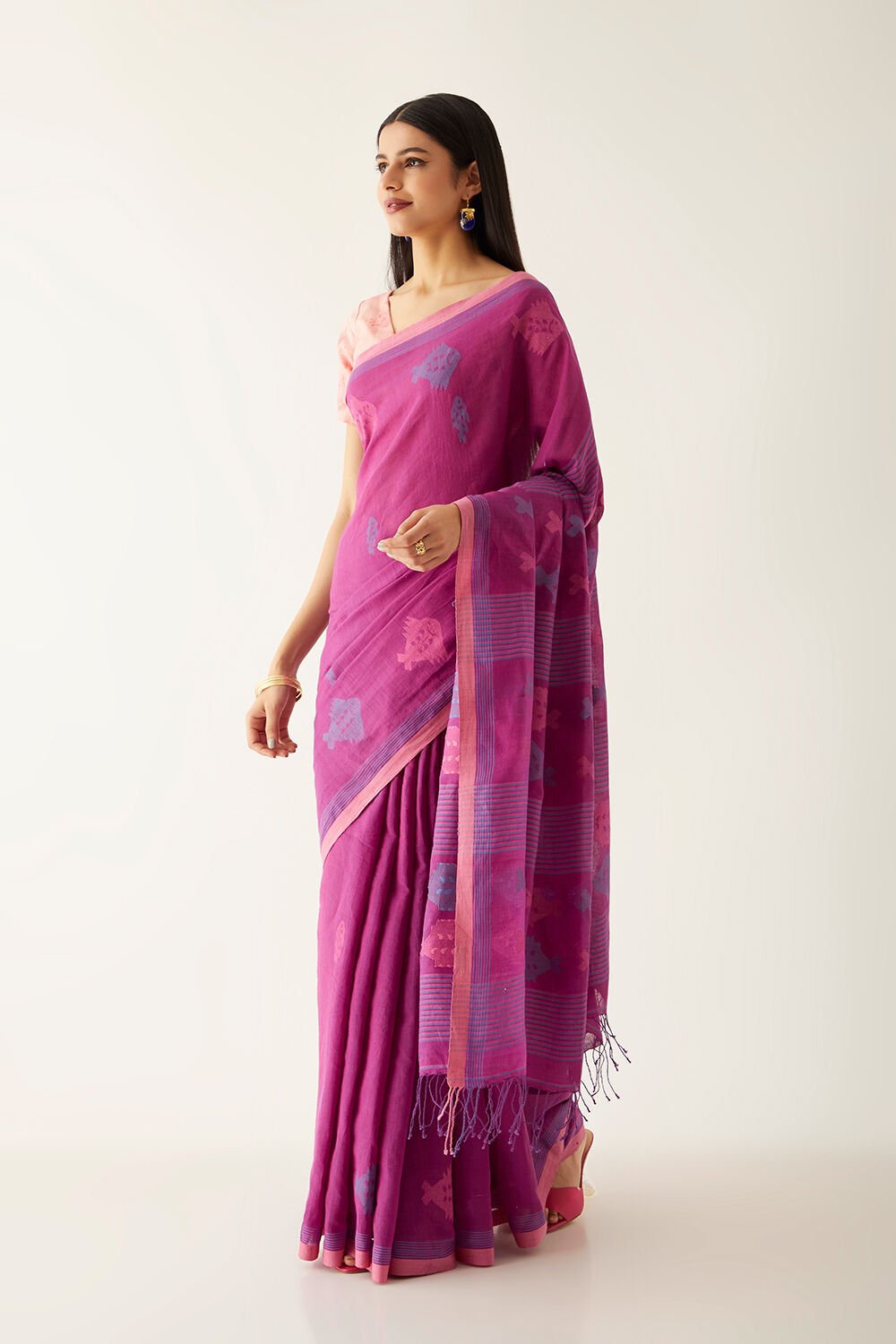 Violet Pure Cotton Jamdani Saree image number null