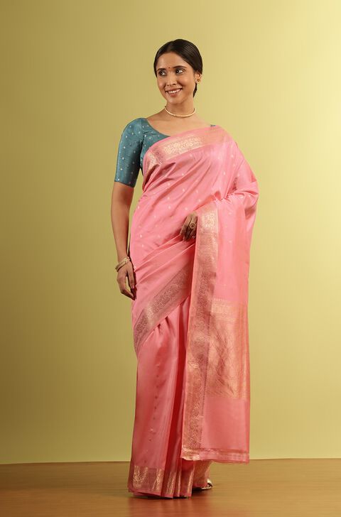 Pink Silk Viscose Woven Saree