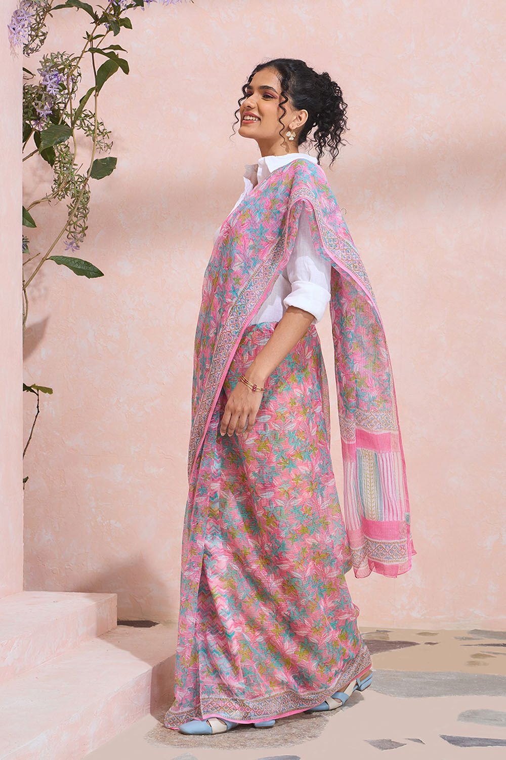 Light Pink Rajasthan Pure Cotton Kota Printed Mukaish Saree image number null