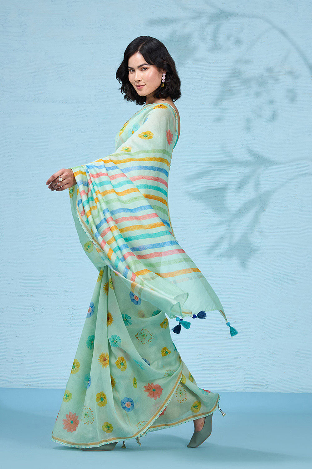 Light Green Printed Pure Silk Cotton Saree image number null