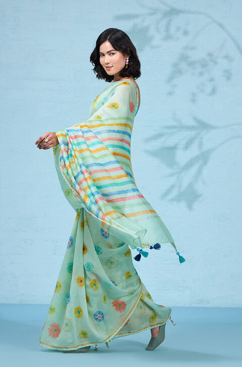 Light Green Printed Pure Silk Cotton Saree