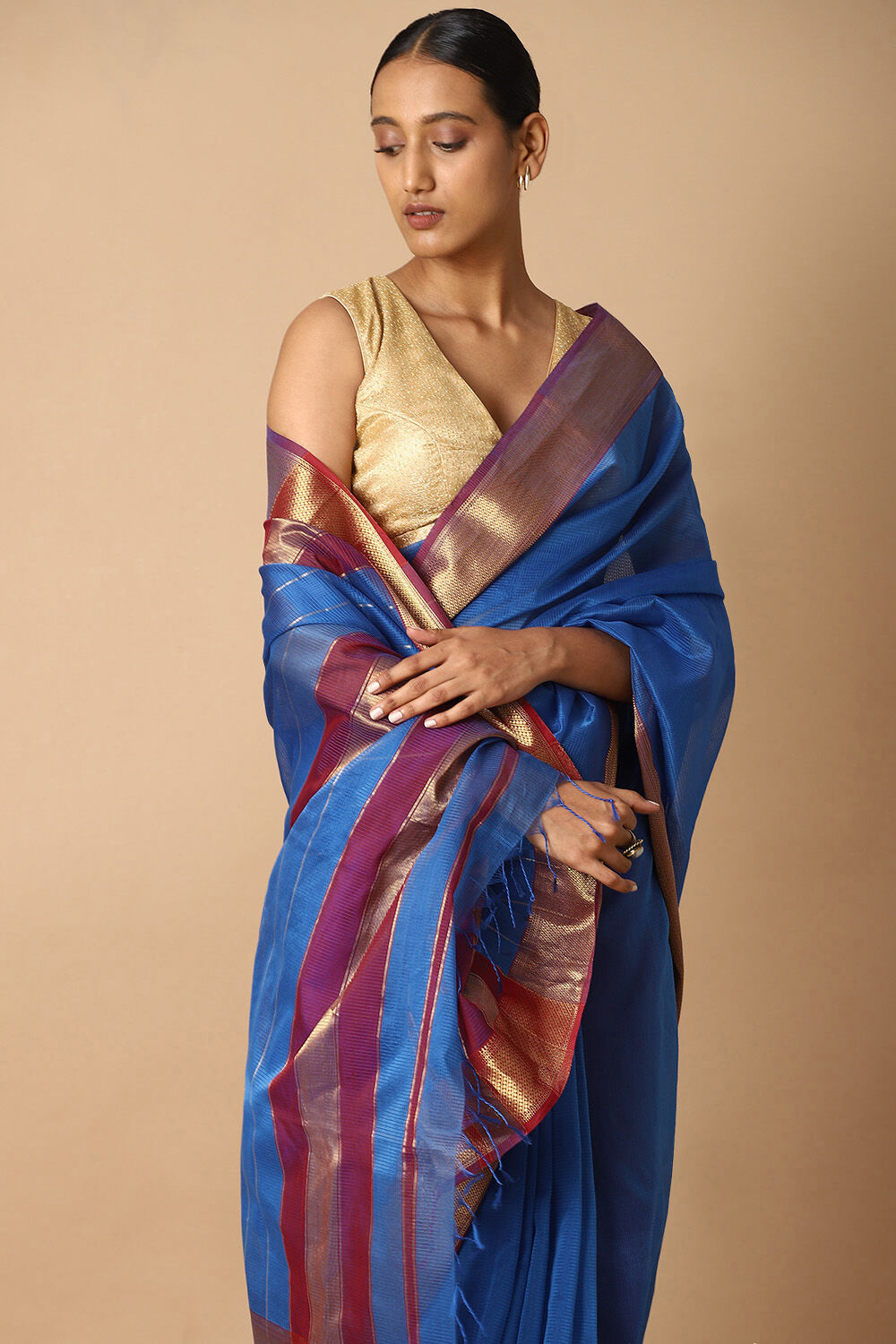 Blue Pure Silk Cotton Maheswari Saree image number null