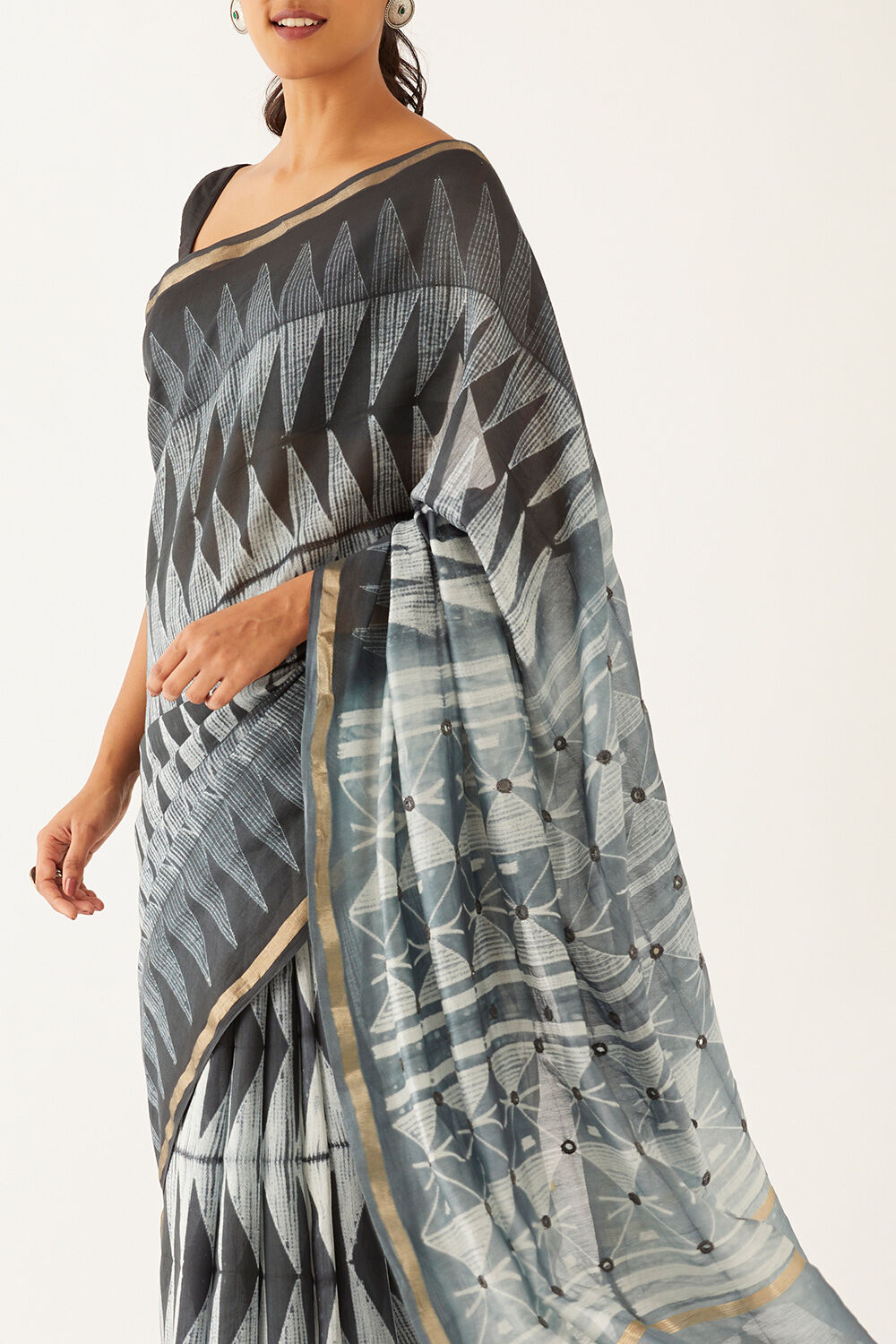 Black Pure Silk Cotton Shibori Saree image number null