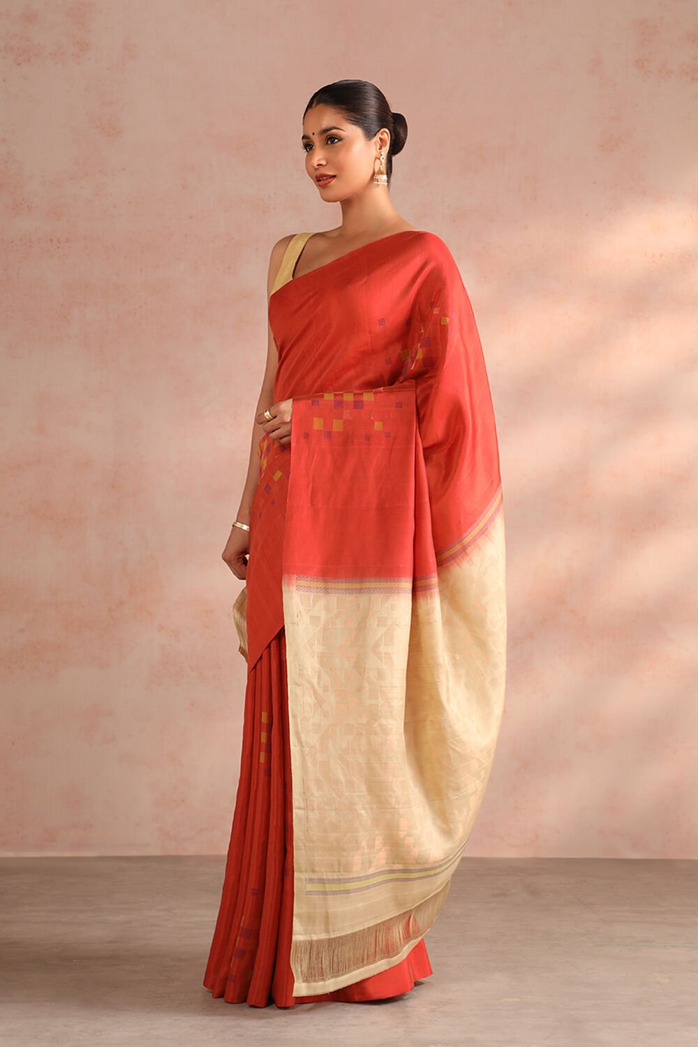 Orange Woven South Silk Tencel Saree image number null