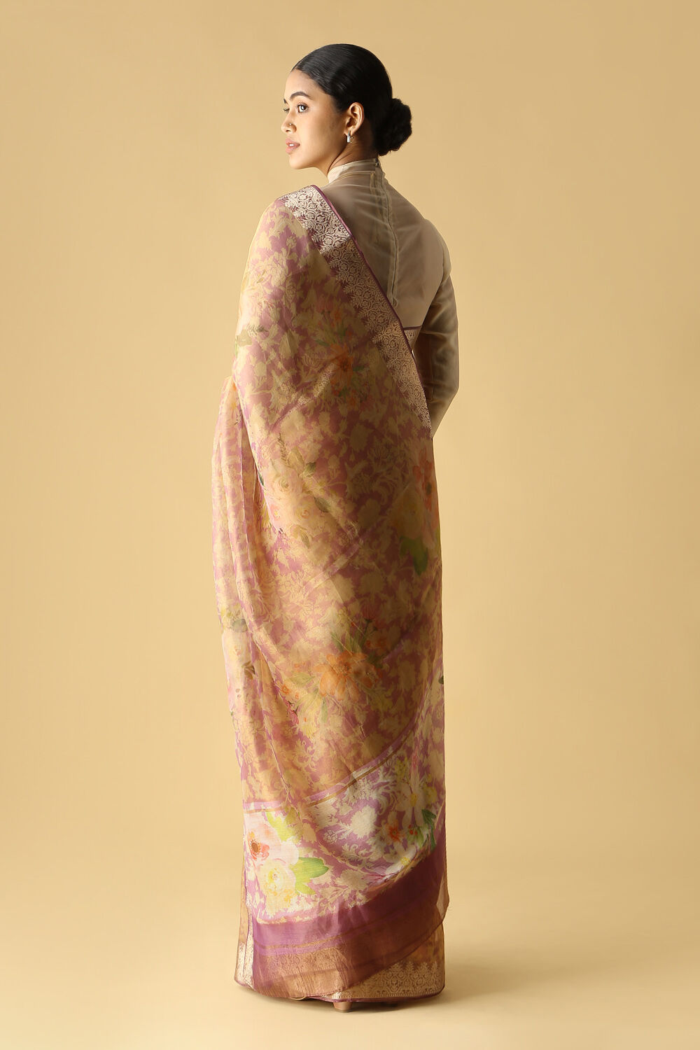Light Violet Pure Tissue Silk Digital Printed Saree image number null