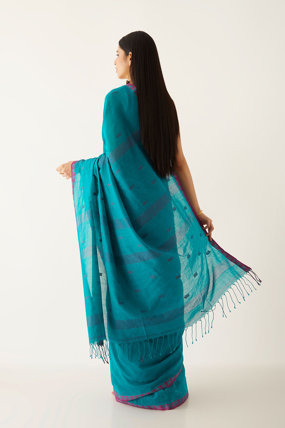 Green Pure Cotton Bengal Saree image number null