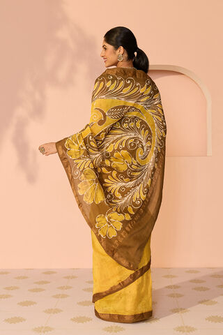 Yellow Ujjain Pure Silk Cotton Batik Saree thumbnail image number null