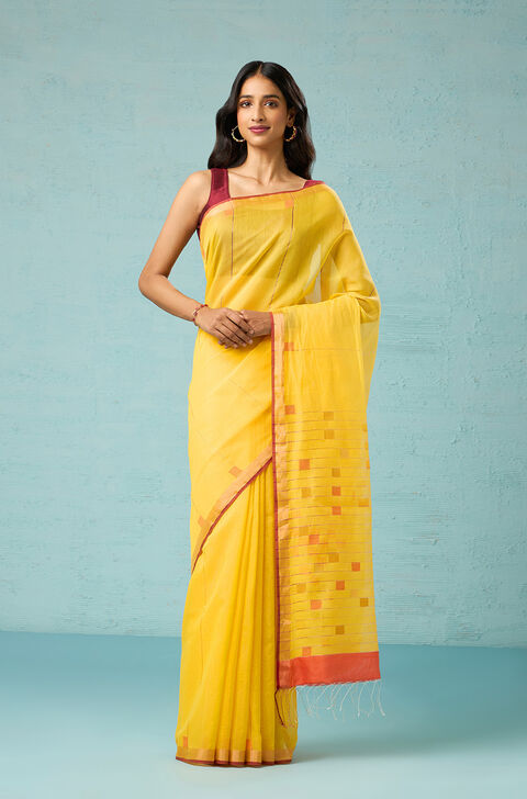 Yellow Bengal Pure Silk Cotton Jamdani Saree