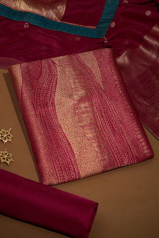 Dark Pink Brocade Viscose Unstitched Suit Set image number