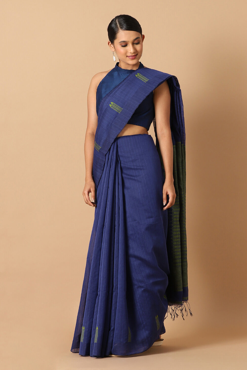 Dark Blue Pure Silk Cotton Bengal Saree image number null