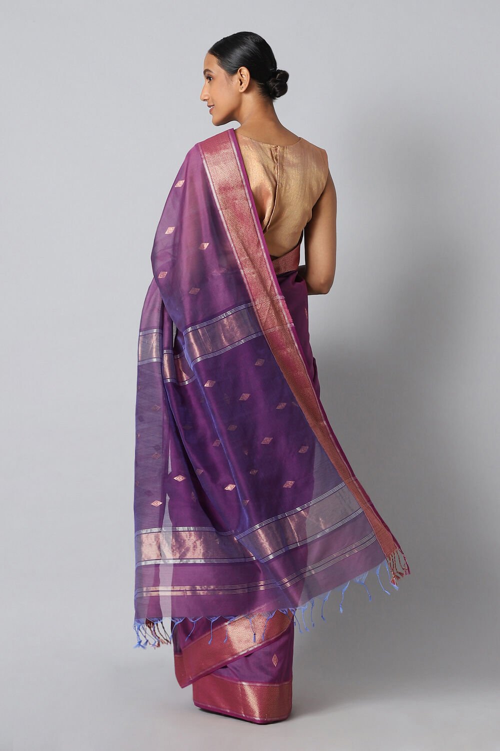 Violet Pure Silk Cotton Maheswari Saree image number null