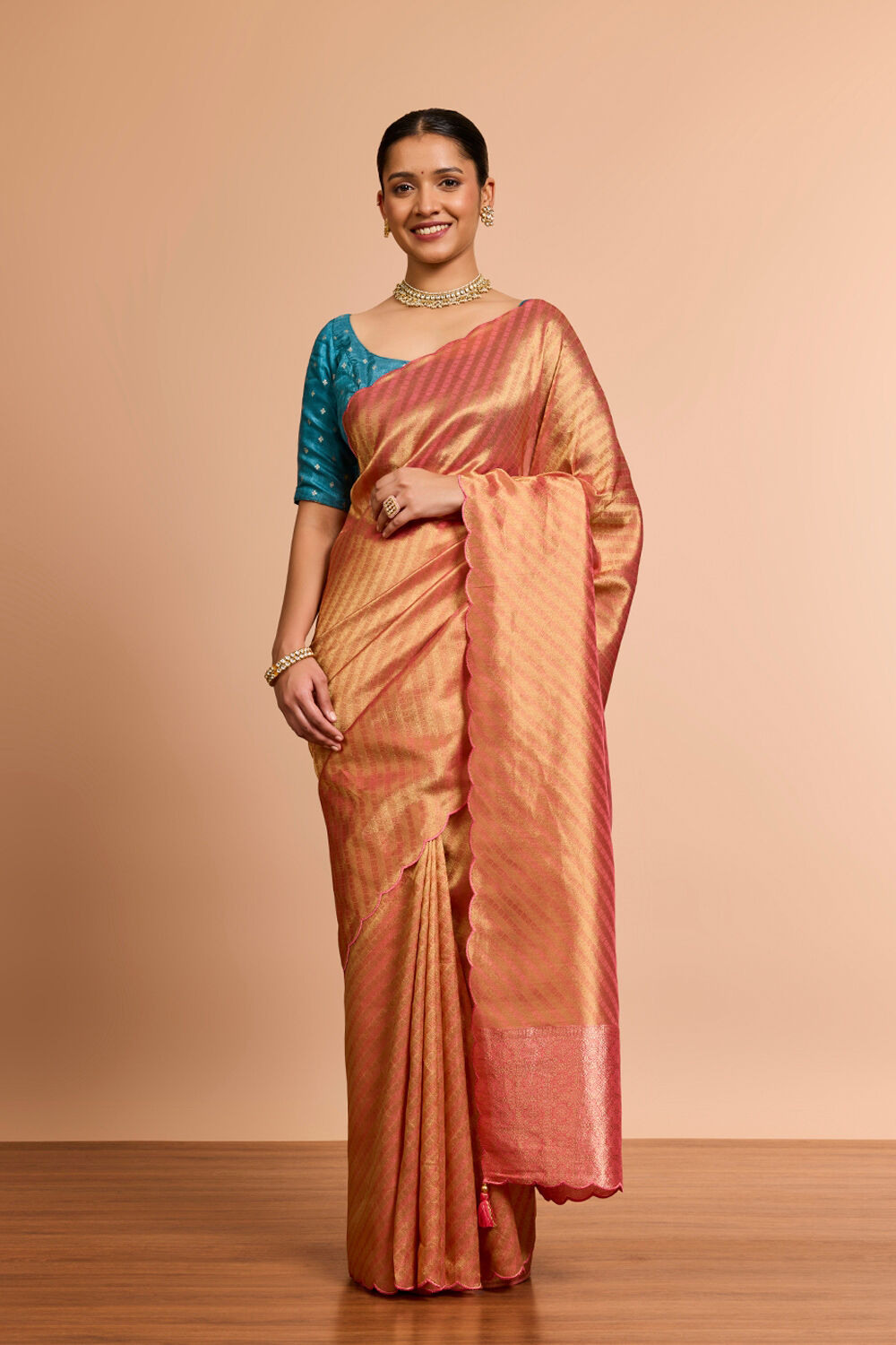 Pink Woven Viscose Tissue Saree image number null