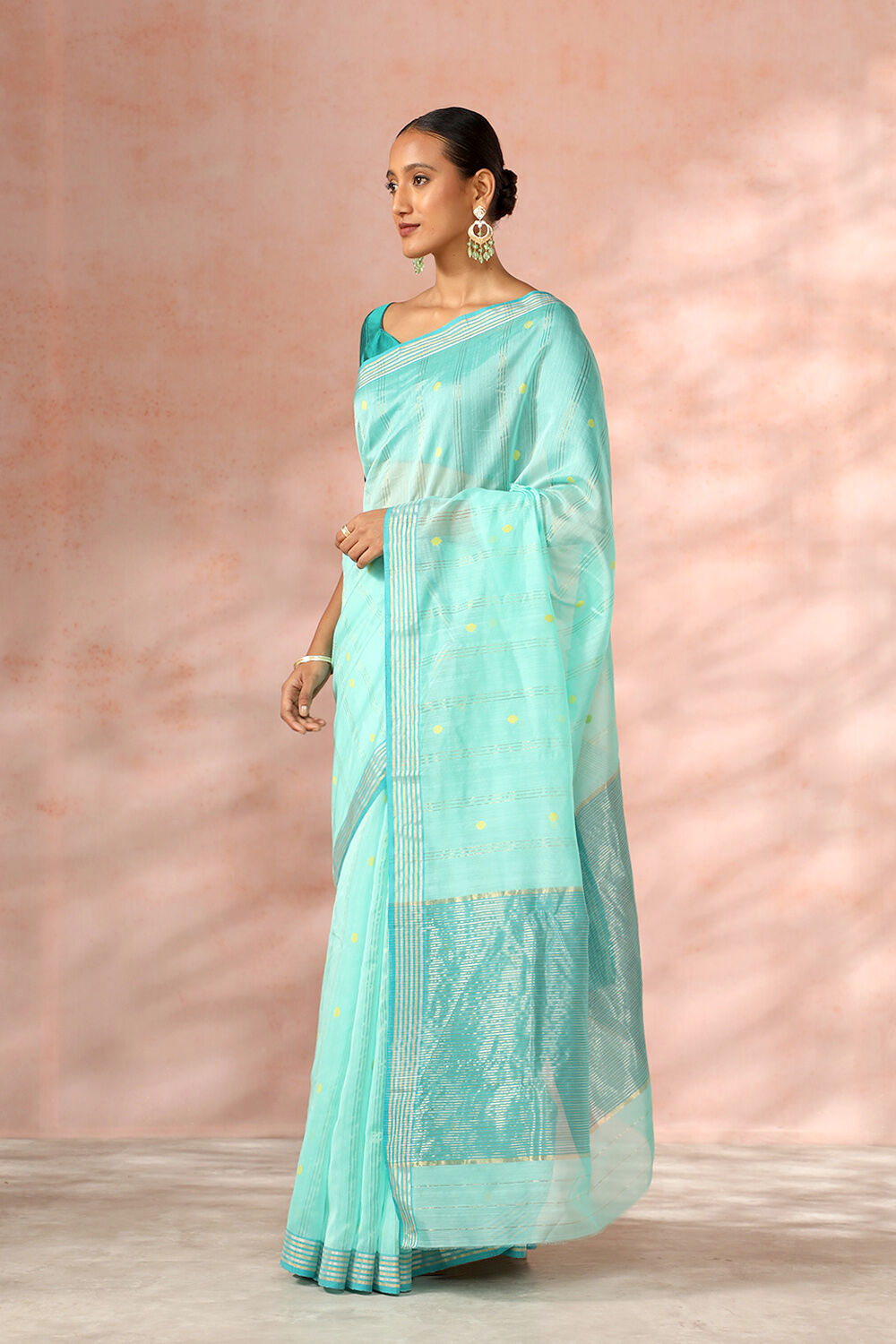 Light Green Woven Pure Silk Cotton Chanderi Saree image number null