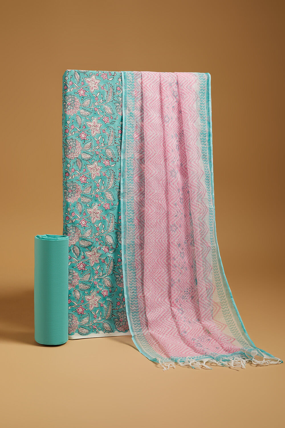 Blue Printed Sanganeri Pure Cotton Unstitched Suit Set image number null