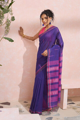 Violet Bengal Pure Silk Cotton Jamdani Saree thumbnail image number null