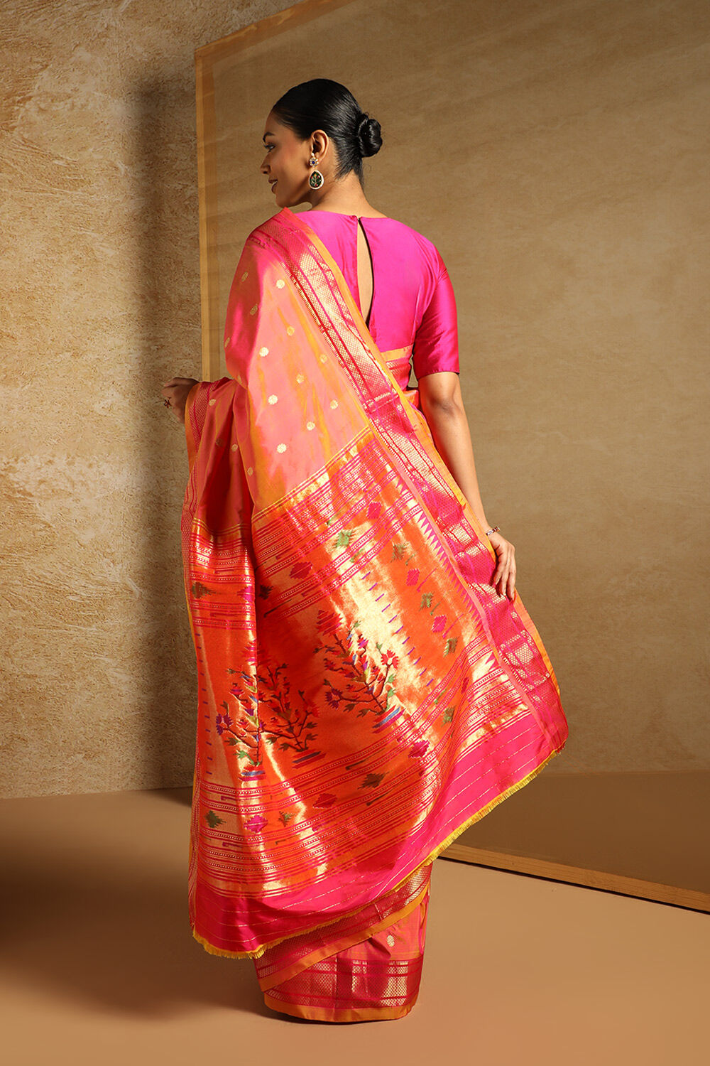 Pink Tapestry Pure Silk Paithani Saree image number null