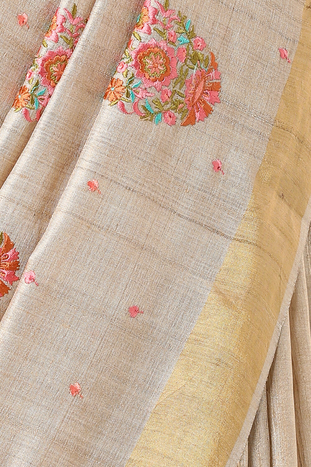 Off White Embroidered Pure Tussar Saree image number null