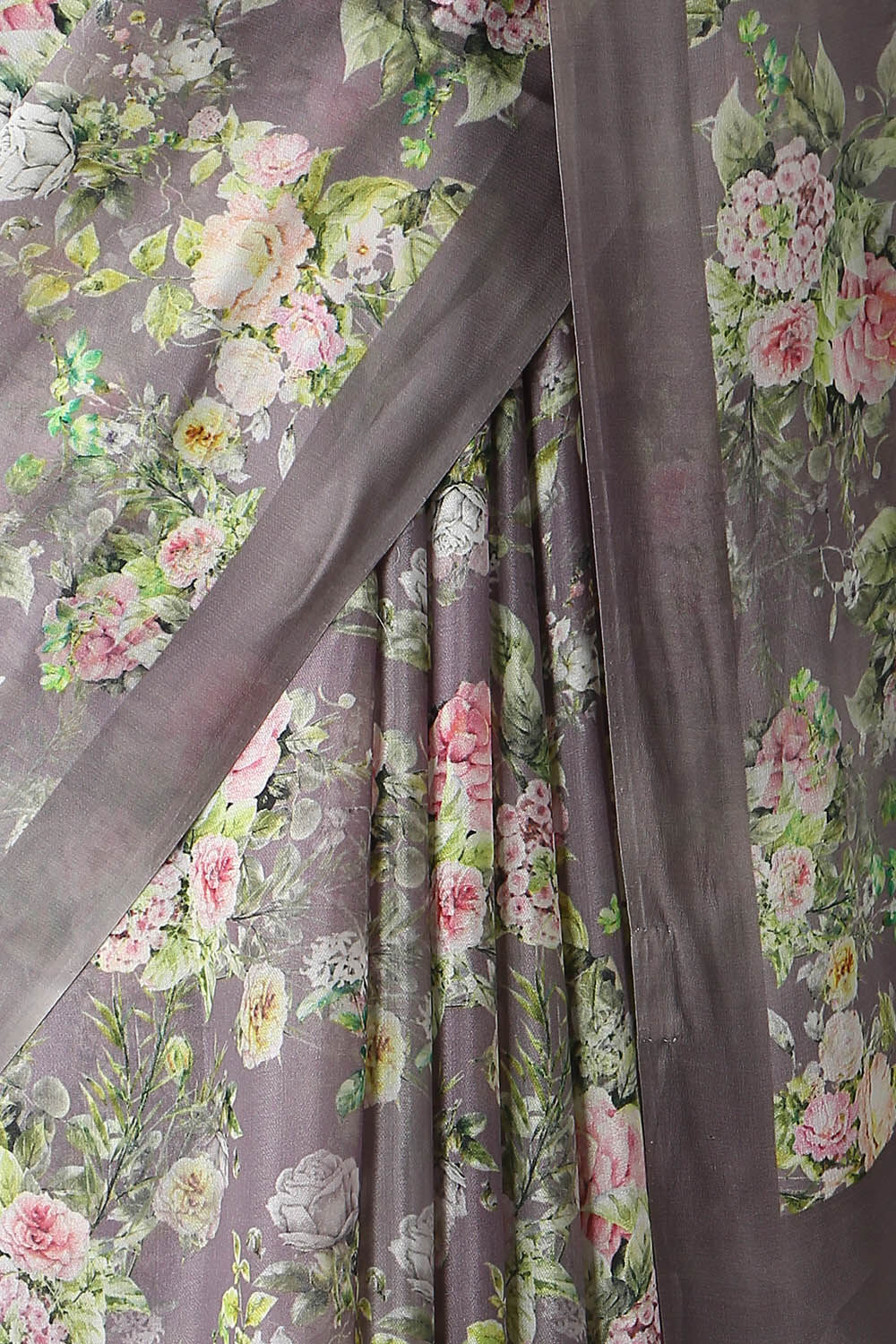 Grey Viscose Crepe Digital Printed Saree image number null