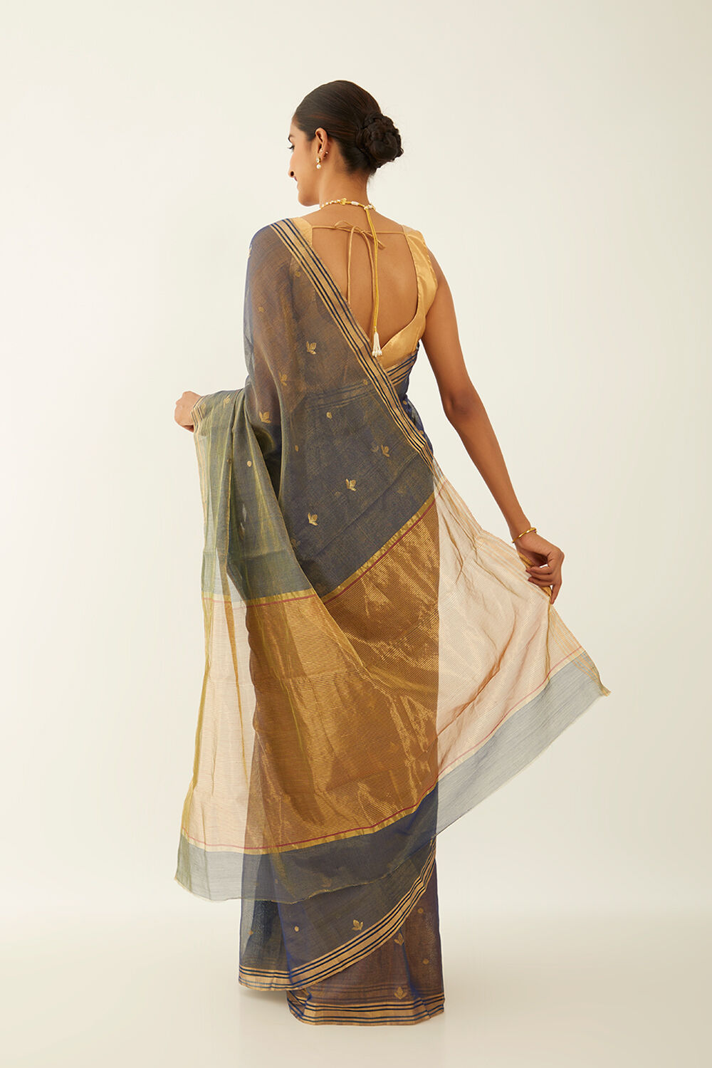 Blue Pure Cotton Tissue Chanderi Saree image number null