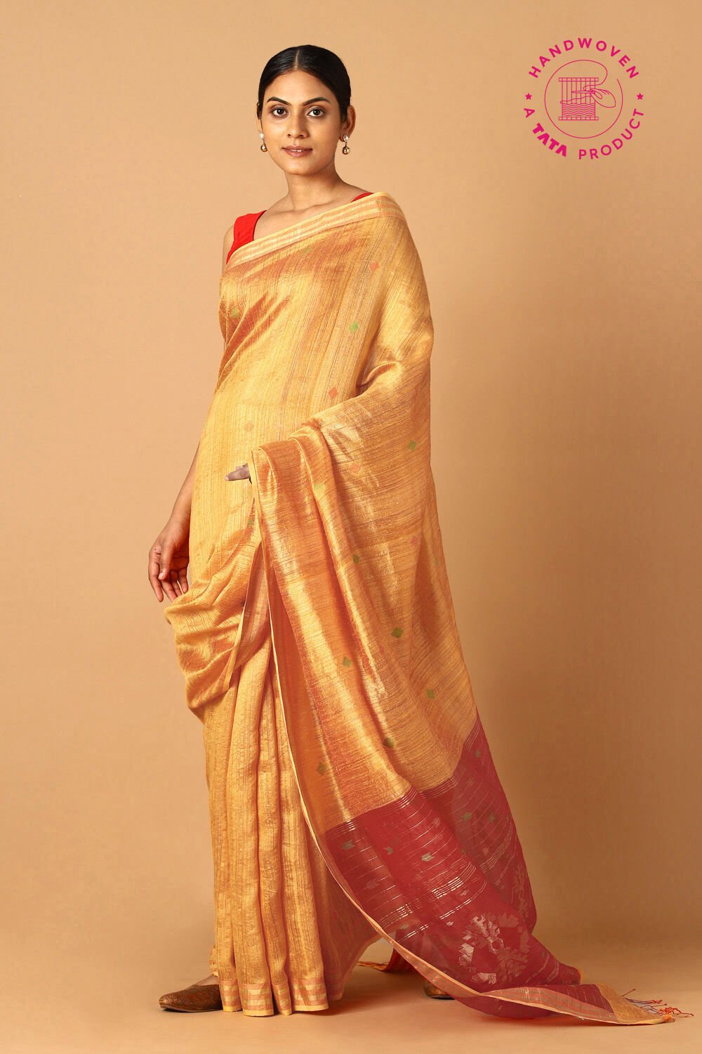 Dark Orange Pure Silk Vanya Bengal Jamdani Saree image number null