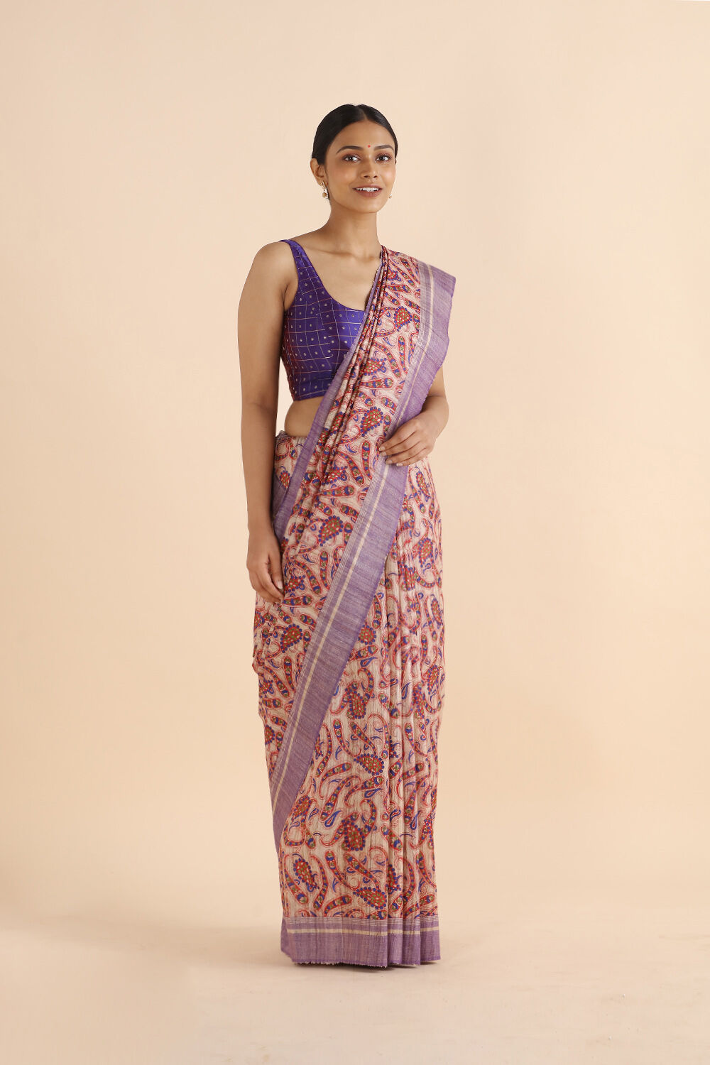 Off Pure White Tussar Printed Saree image number null