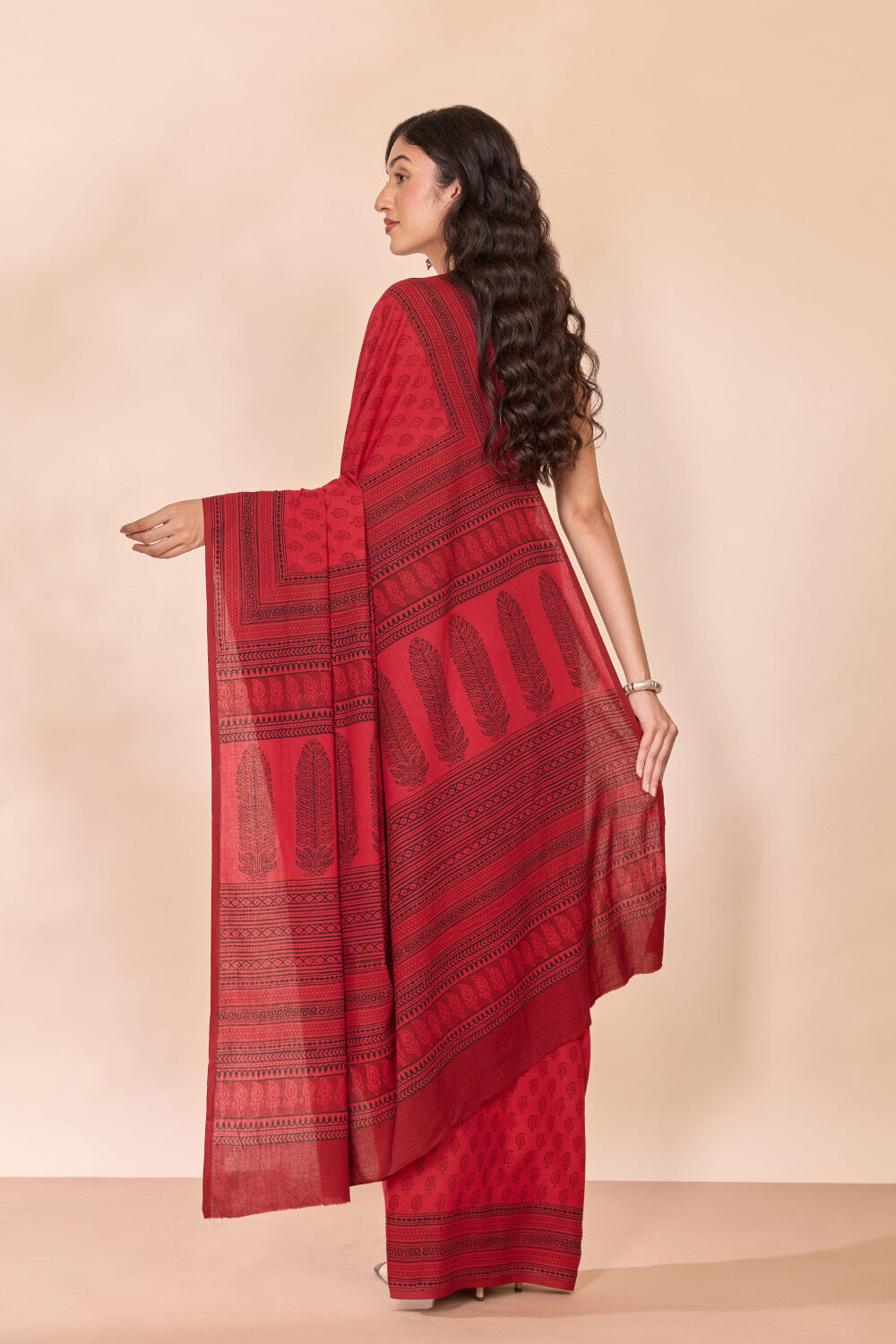 Red Bagh Block Printed Pure Cotton Saree image number null