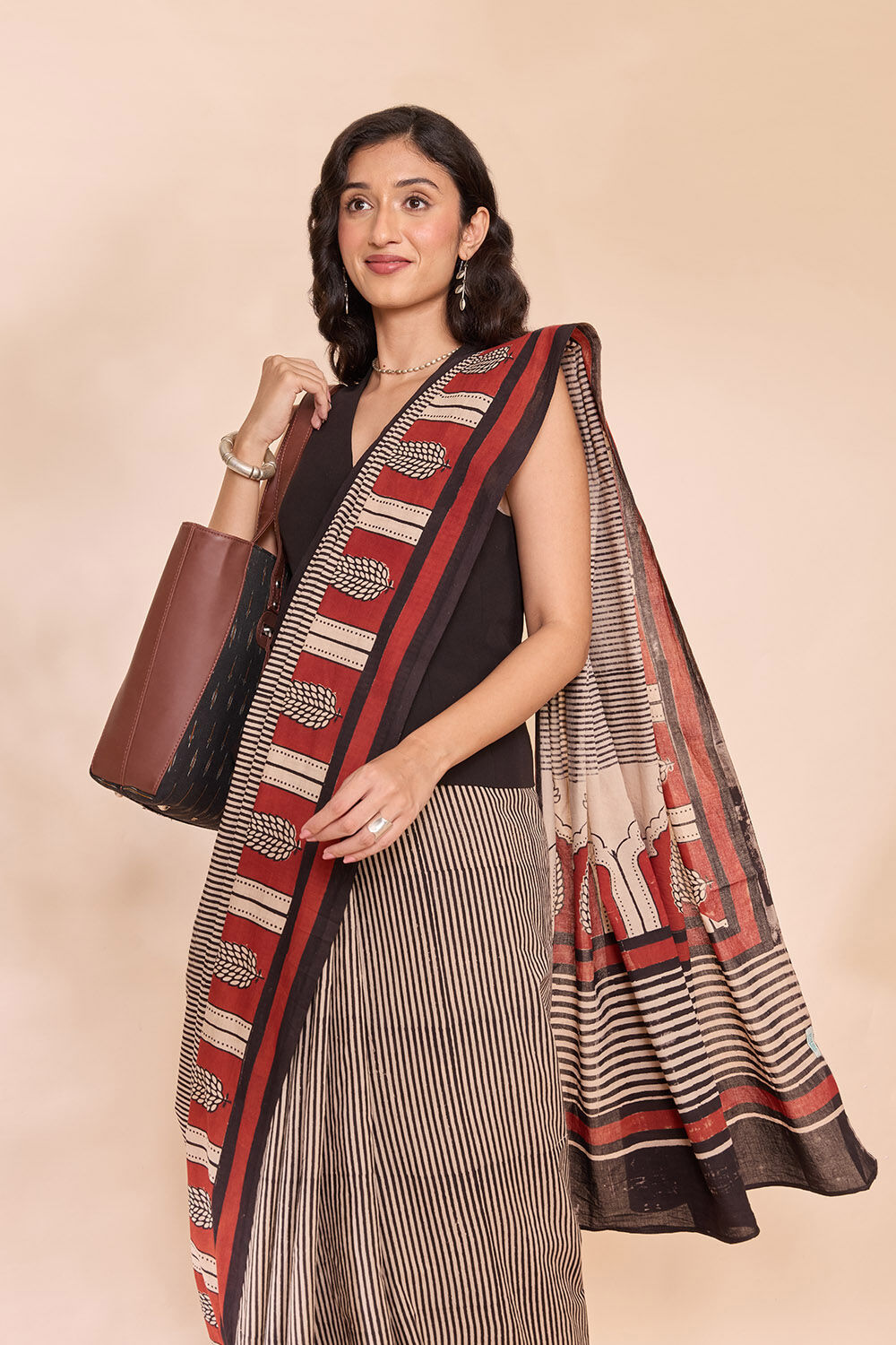 Black Rajasthan Pure Cotton Bagru Block Printed Saree image number null