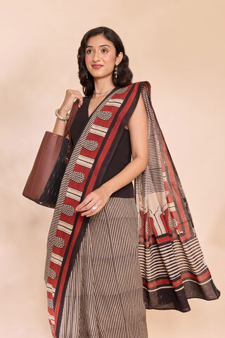 Black Rajasthan Pure Cotton Bagru Block Printed Saree image number