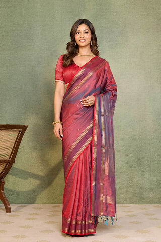 Red Woven Pure Silk Maheshwari Saree thumbnail image number null