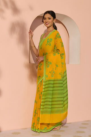 Yellow Bengal Screen Printed Pure Cotton Mulmul Saree thumbnail image number null