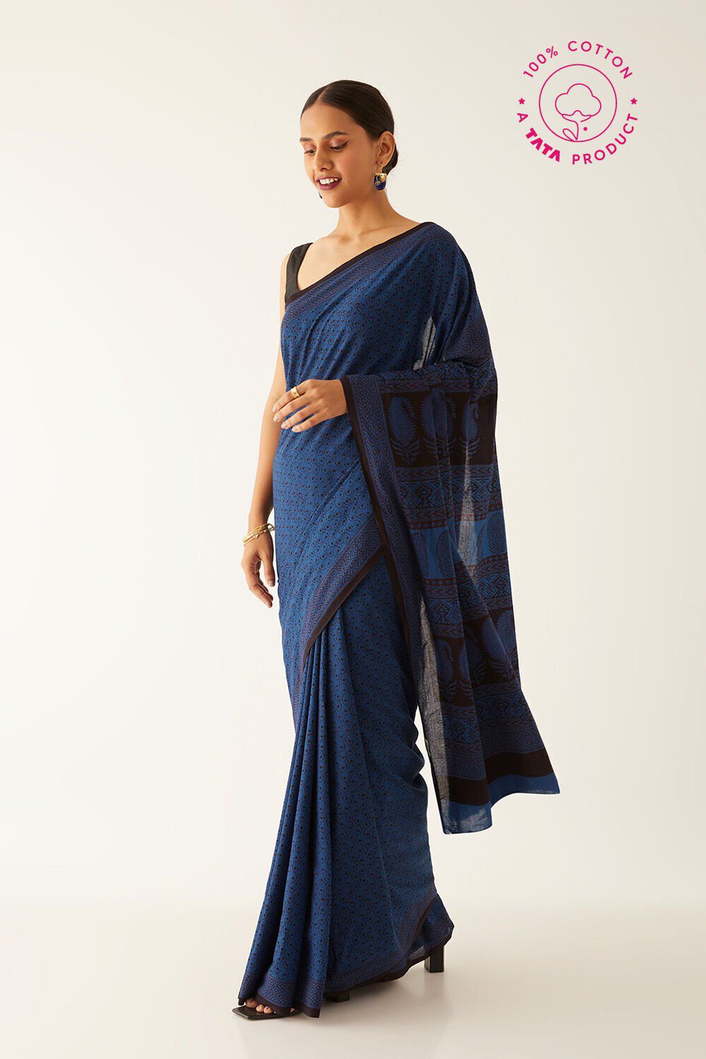 Blue Pure Cotton Bagh Printed Saree image number null