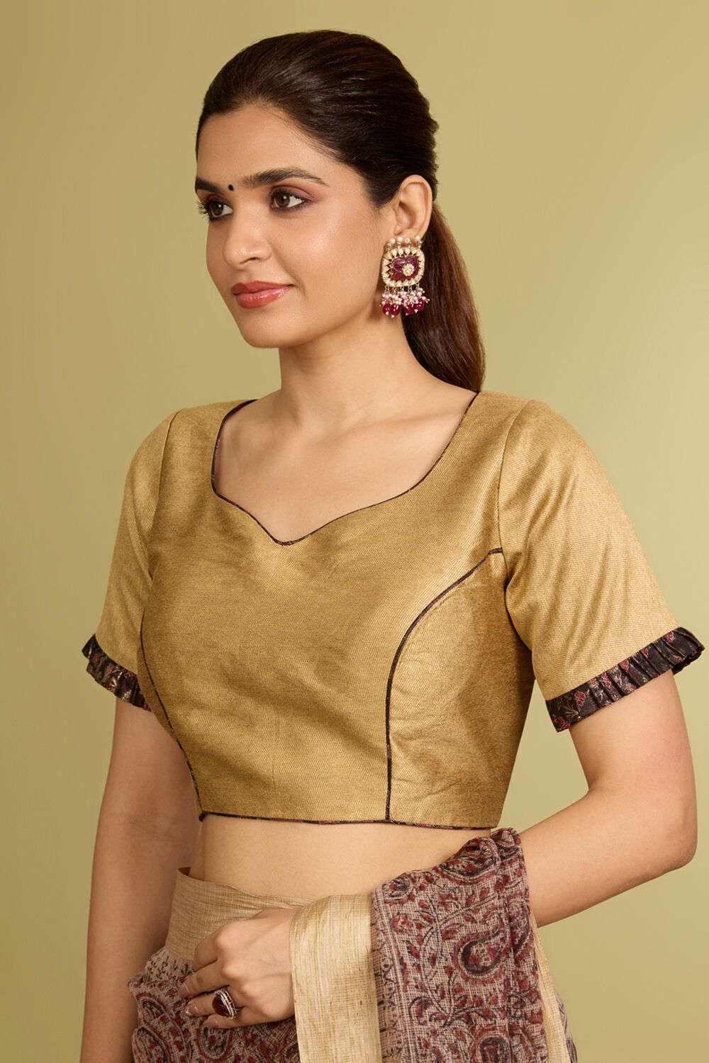 Beige Viscose Brocade Blouse image number null