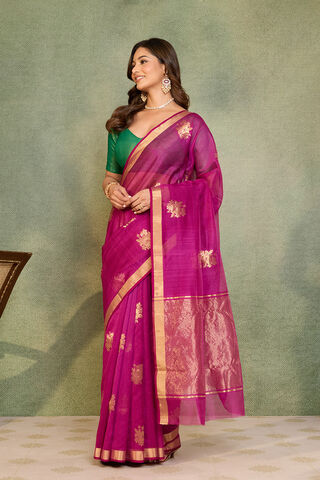 Dark Pink Woven Pure Silk Cotton Chanderi Saree thumbnail image number null