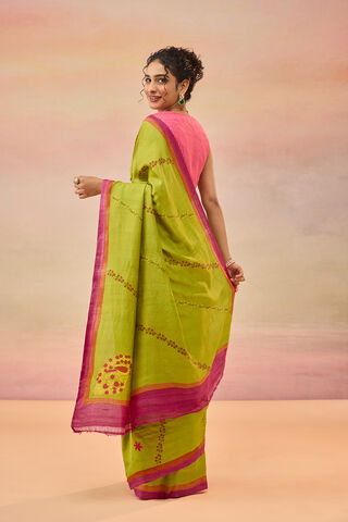 Light Green Pure Silk Block Printed Chattisgarh Saree thumbnail image number null