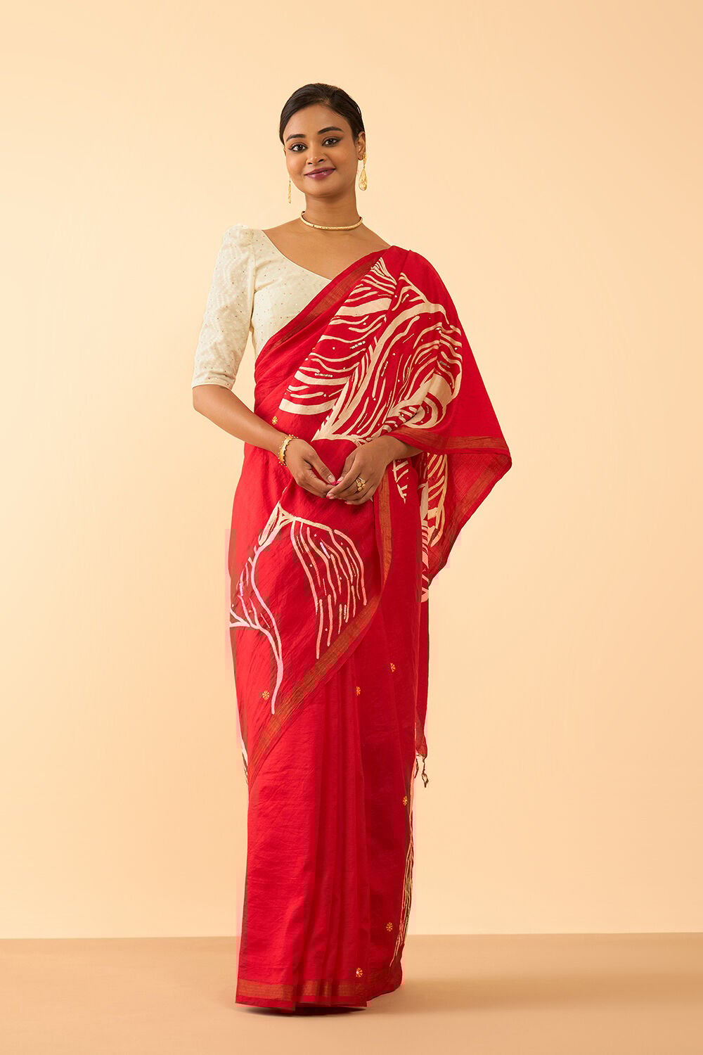 Red Pure Silk Hand Painted Saree image number null