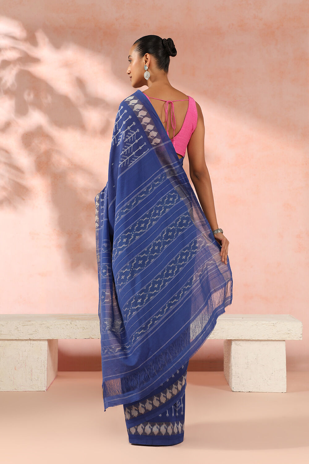 Navy Blue Pure Cotton Pochampalli Ikat Saree image number null